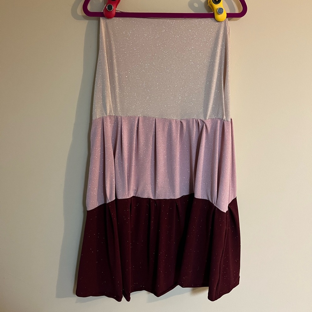 Vintage Y2K Midi Color Block Skirt - Maroon/Pink/Cream